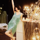Shiny Bright Green Sequin A Line Spaghetti Strap Short Homecoming Dress Cocktail Dress SH3577