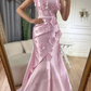 Sweet Pink Mermaid Strapless 3D Floral Satin Prom Dress Evening Dress SH1902