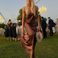 Simple Brown A Line Spaghetti Strap Satin Open Back Prom Dress Wedding Guest Dress SH4448
