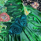 Vintage Bright Green Ball Gown One Shoulder Beaded Satin Tulle Prom Dress Sweet 16 Dress SH5795