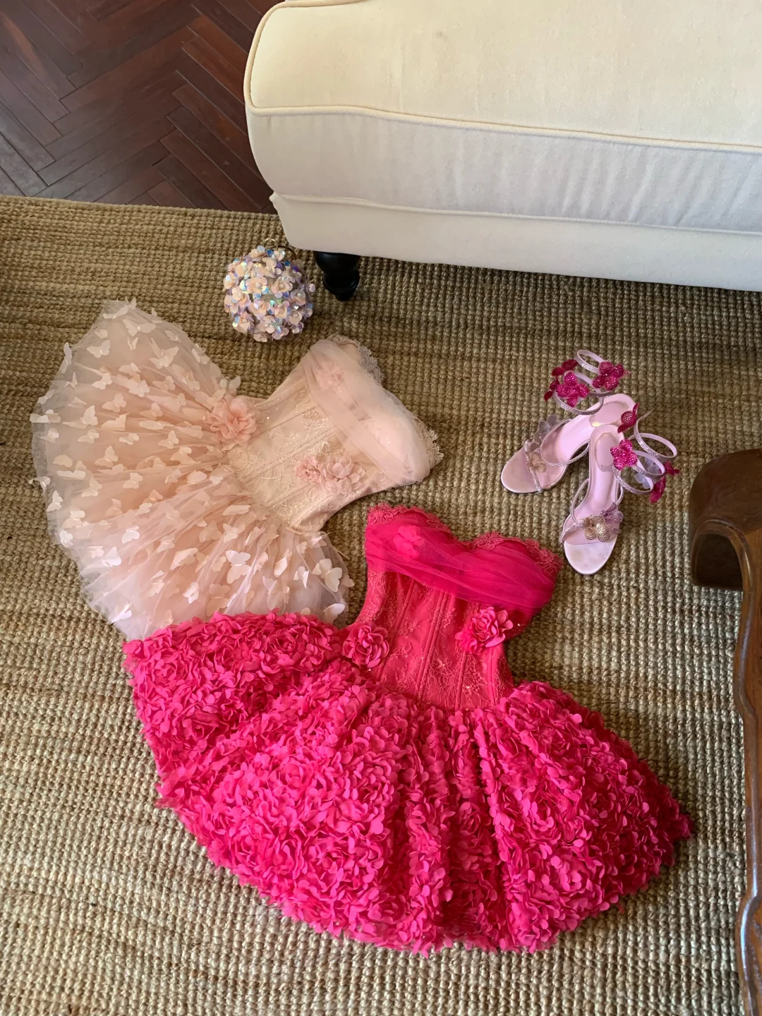 Hot Pink A Line Lace Floral Tulle Short Prom Dress Homecoming Dress  SH5834