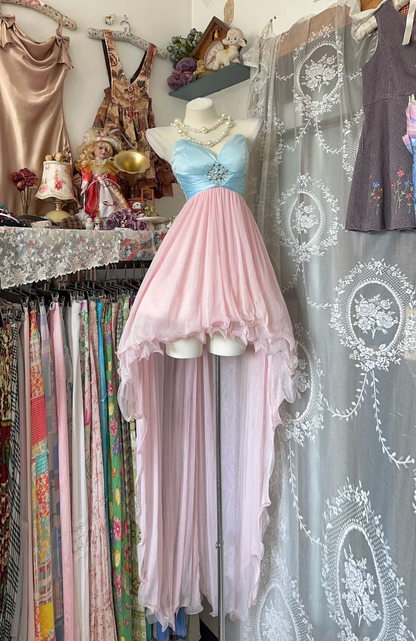Cute Vintage A Line Sweetheart Neck Beaded Satin Chiffon Long Prom Dress SH5260