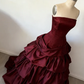 Vintage Simple Ball Gown Strapless Burgundy Layered Satin Long Prom Dress Party Dress SH5537