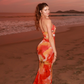 Romantic Orange Print Sheath Strapless Chiffon Long Prom Dress Evening Dress SH7567