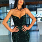 Dark Emerald Mermaid Spaghetti Strap Sequin Long Prom Dress Evening Dress SH6112