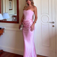 Elegant Sheath Strapless Corset Pink Satin Long Prom Dress Evening Dress SH2037