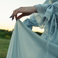 Ethereal Lake Blue A Line Long Sleeve Chiffon Prom Dress Evening Dress SH6694