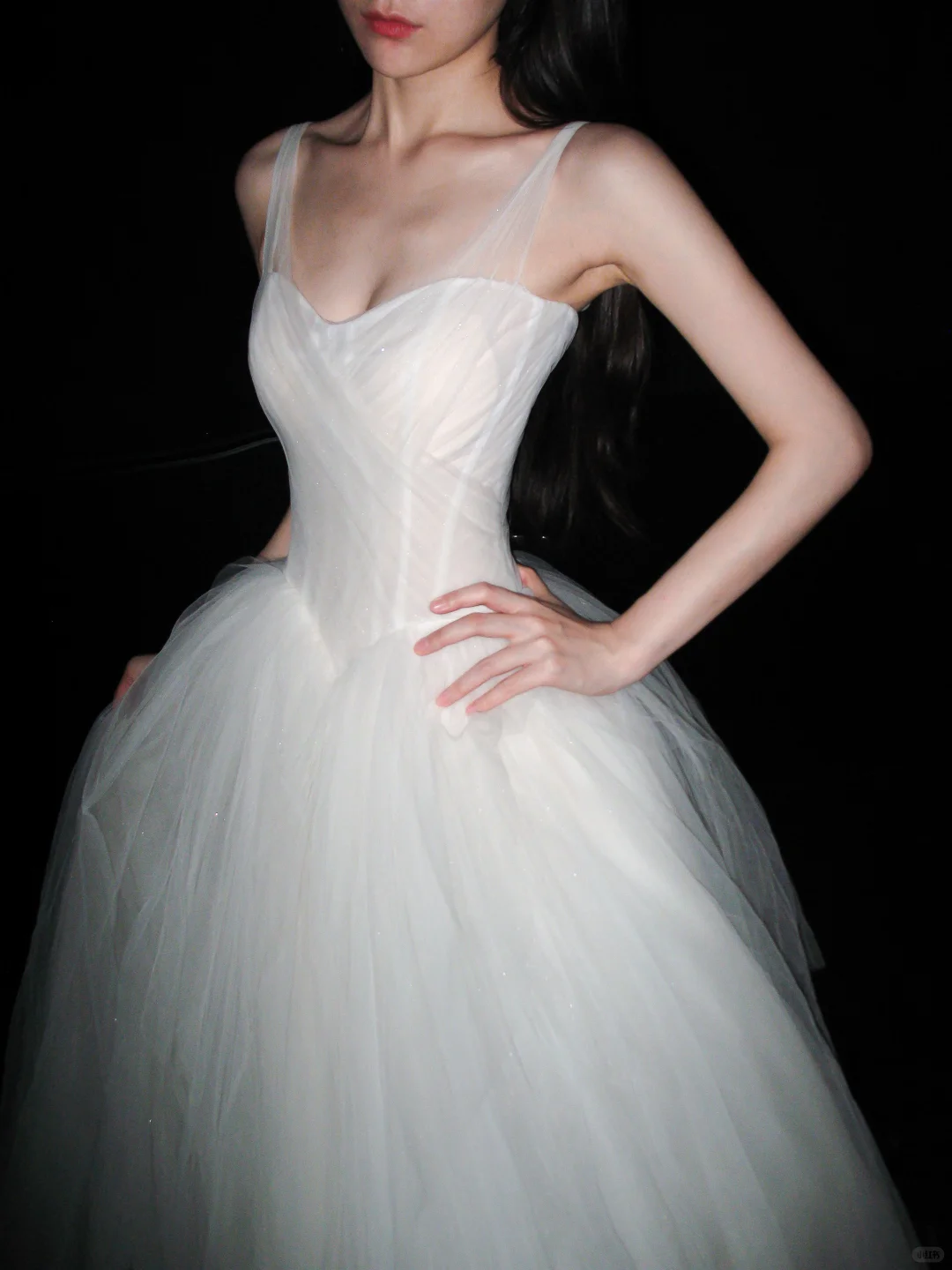 Elegant Ball Gown Spaghetti Strap Flowy Tulle Long Wedding Dress SH6623