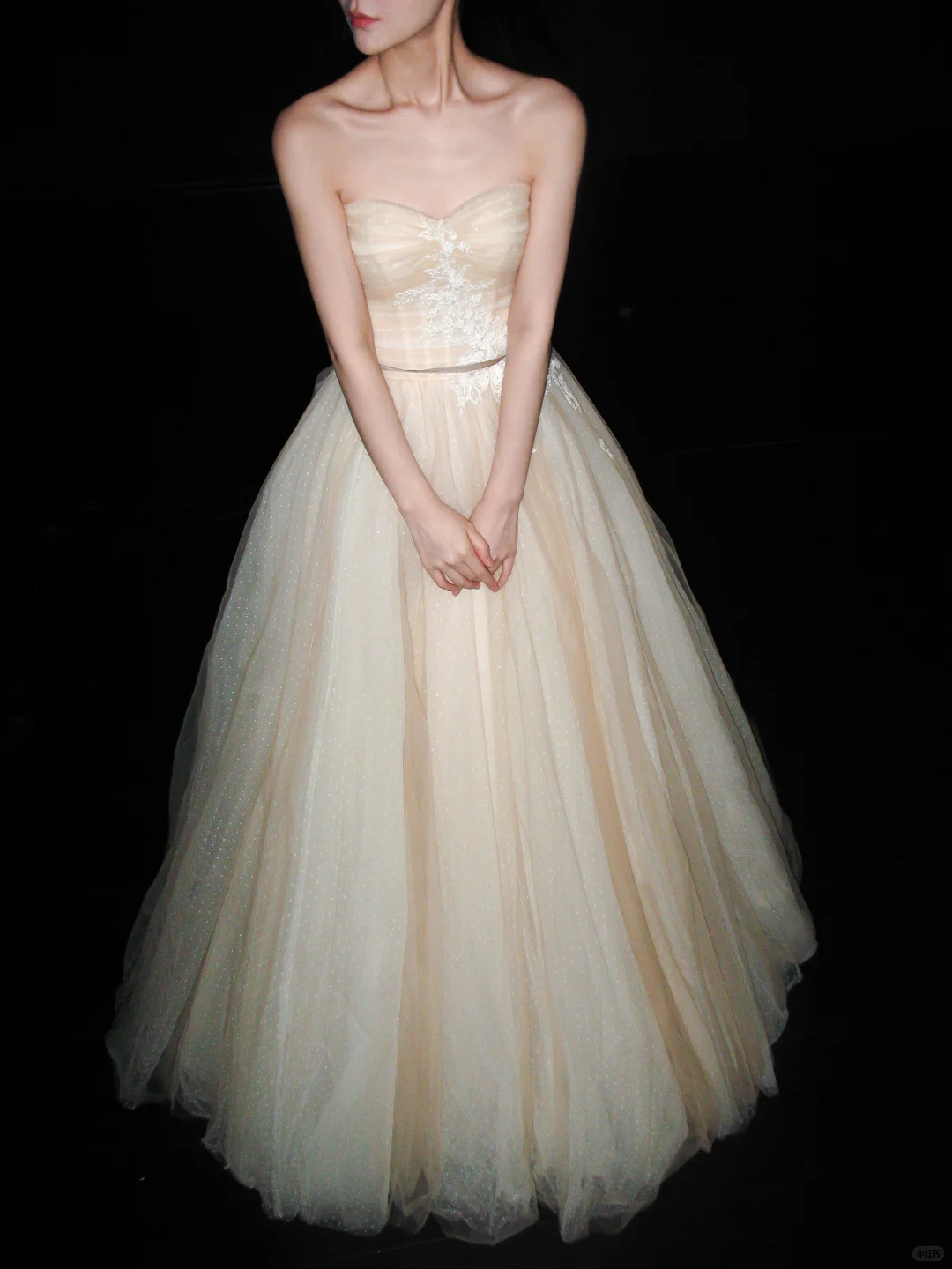 Champagne Ball Gown Sweetheart Neck Appliques Tulle Long Prom Dress Wedding Dress SH8895