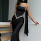 Black Sheath Strapless Exquisite Beaded Satin Prom Dress Evening Dress SH5414