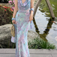Beautiful Sheath Print Flower Colorful Chiffon Long Prom Dress Evening Dress SH6051