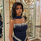 Navy Blue Sheath Strapless Exquisite Beaded Satin Prom Dress Evening Dress SH5397