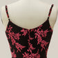 Vintage Mermaid Spaghetti Straps Burgundy Printed Velvet Long Prom Dress with Slit SH1921