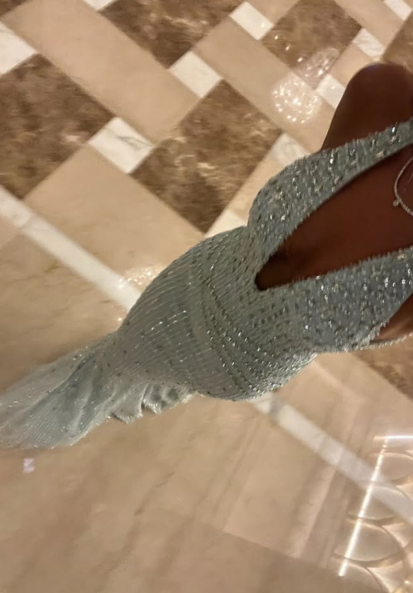 Light Baby Blue Mermaid Exquisite Beaded  V Neck Tulle Backless Long Prom Dress SH5358