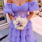 Stunning A Line Off the Shoulder Corset Tiered Purple Tulle Prom Dress Evening Dress SH2319