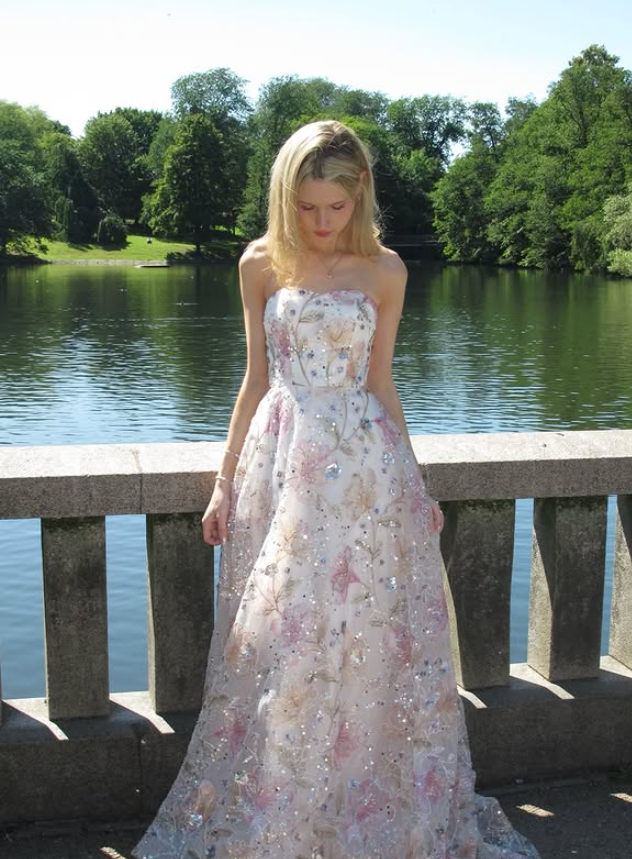 Beautiful A Line Strapless Sequin Floral White Tulle Long Prom Dress Date Dress SH6507