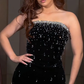 Glamorous Sheath Strapless Exquisite Beaded Black Velvet Prom Dress Evening Dress SH6751