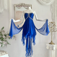Vintage Blue A Line Sweetheart Neck Rhinestone Ruffle Chiffon Homecoming Dress Outfits SH4554