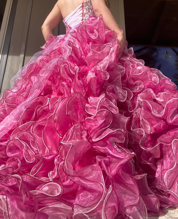 Vintage Uniques Beaded Ball Gown Layered Pink Organza Prom Dress Evening Dress SH5904