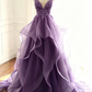 Elegant A Line Straps Blue Lace Layered Tulle Prom Dress Graduation Prom Dress P01330