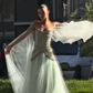 Summer Green A Line Beaded Flowy Tulle Long Prom Dress Evening Dress SH6758