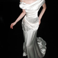 Charming Sheath Off the Shoulder Pearl White Satin Long Wedding Dress SH6674