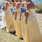 Cute A Line Spaghetti Strap Yellow Satin Evening Dress Bridesmaid Dress with Slit SH2701