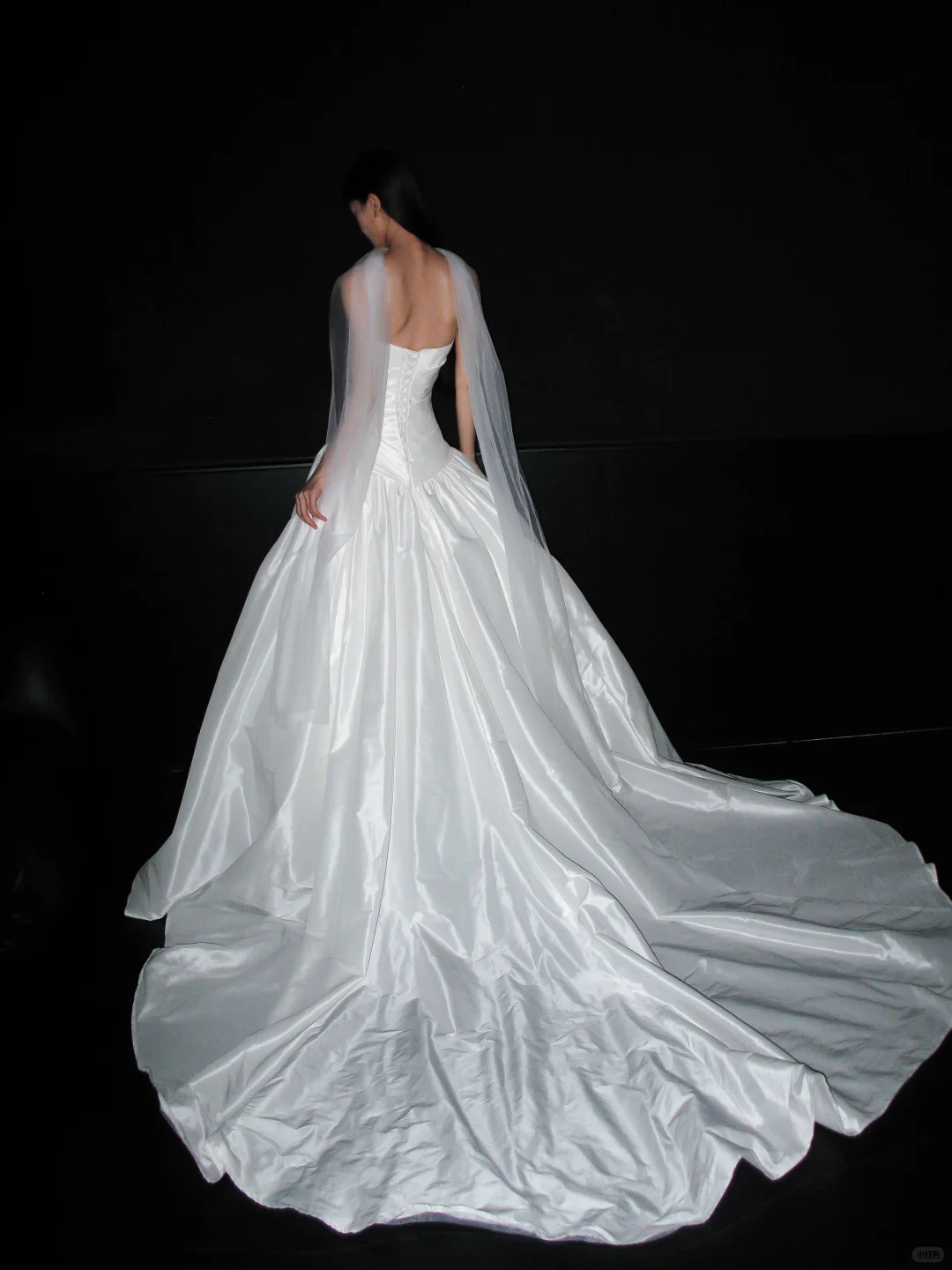 Elegant White Ball Gown Strapless Pleated Satin Long Train Wedding Dress SH8897