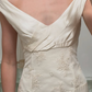 Vintage Ivory A Line V Neck Embroidery Satin Long Wedding Dress SH5873