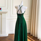 Stunning Green A Line Halter Satin Prom Dress Vacation Dress Wedding Guest Dress SH4504
