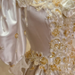 Vintage Ball Gown Puff Beaded Appliques White Satin Prom Dresses 18th Birthday Dresses SH4644