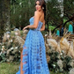 Blue Strapless Slit Prom Dresses With Appliques  SH872