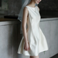 Simple A Line Round Neck Pearl White Satin Short Homecoming Dress Birthday Dress SH3155