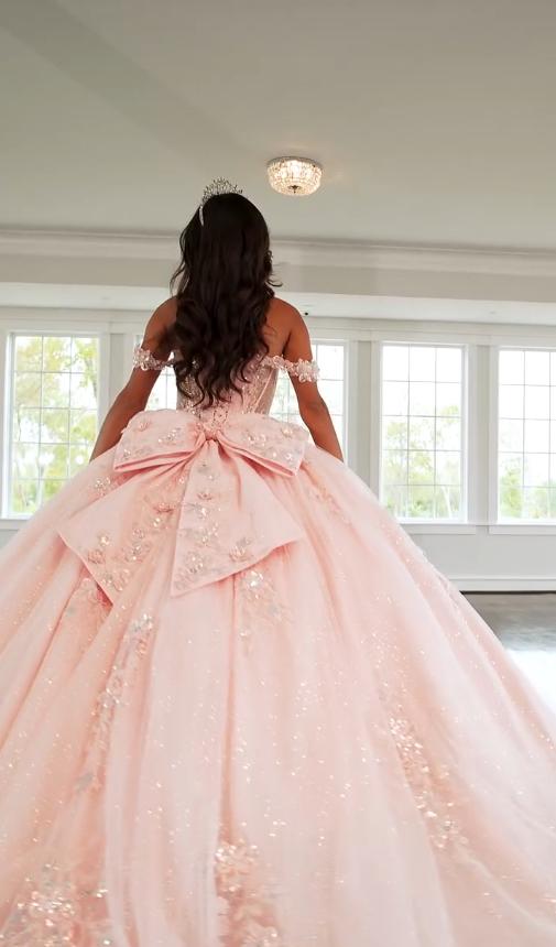 Sweety Pink Ball Gown Applique Sequin Tulle Satin Long Prom Dress Quinceanera Dress SH5167