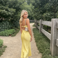 Elegant Yellow Sheath Straps Satin Sweetheart Backless Long Prom Dress SH752