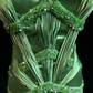 Elegant Green A Line Spaghetti Straps Beaded Pleated Satin Prom Dress Evening Dress SH3335
