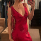 Charming Deep V Neck Satin Print Floral Long Evening Gown Prom Dress SH950
