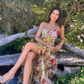 Stunning Print Floral A Line Straps Ruffle Chiffon Prom Dress Party Dress SH4019
