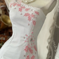 Elegant Sheath One Shoulder Pink Beaded White Satin Long Prom Dress SH5240