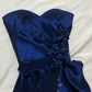 Vintage A Line Sweetheart Neck Ruffle Navy Blue Satin Prom Dress Graduation Prom Dress SH2590