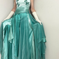 Blue Ombre Vintage A Line Sweetheart Neck Appliques Satin Chiffon Prom Dress Evening Dress SH2540