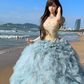 Dreamy Blue Ball Gown Off the Shoulder Beaded Tulle Prom Dress 16th Birthday Dress SH5028