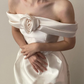 Cute A Line Off the Shoulder White Rose Satin Wedding Dress SH5078