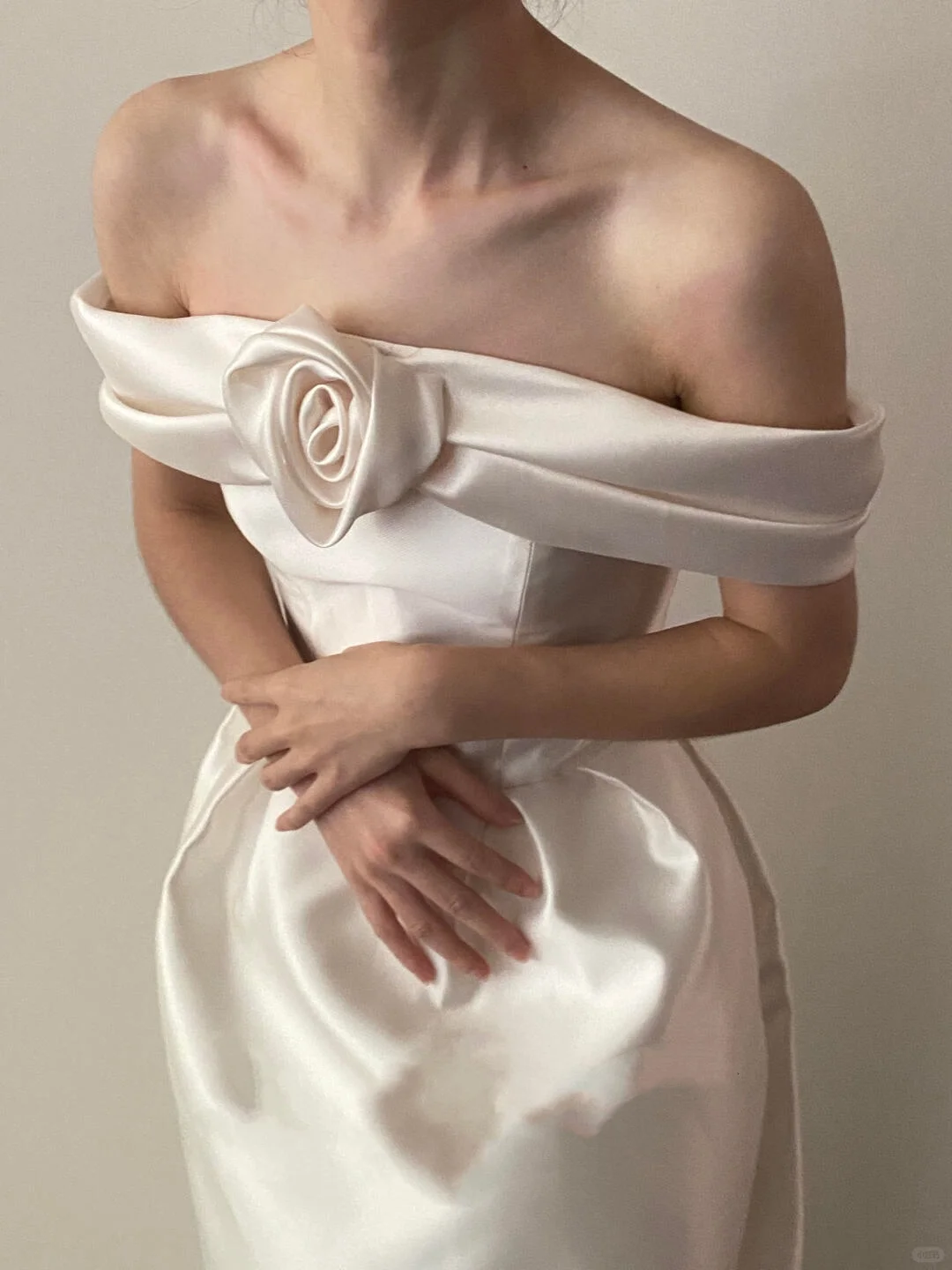 Cute A Line Off the Shoulder White Rose Satin Wedding Dress SH5078
