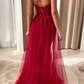 Sexy Red Mermaid Sweetheart Neck Sequin Tulle Long Prom Dress Party Evening Dress SH5707