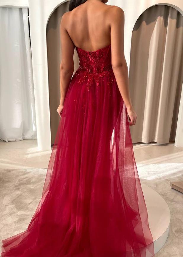 Sexy Red Mermaid Sweetheart Neck Sequin Tulle Long Prom Dress Party Evening Dress SH5707