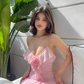 Pink Sheath Spaghetti Straps Floral Ruffle Chiffon Homecoming Dress Cocktail Dress Outfits SH3970