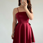 Simple Burgundy A Line Spaghetti Straps Bow Satin Short Prom Dress Homecoming Dress SH6011