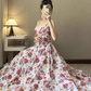 Princess A Line Spaghetti Strap Print Floral Satin Prom Dress 16th Birthday Dress SH3982