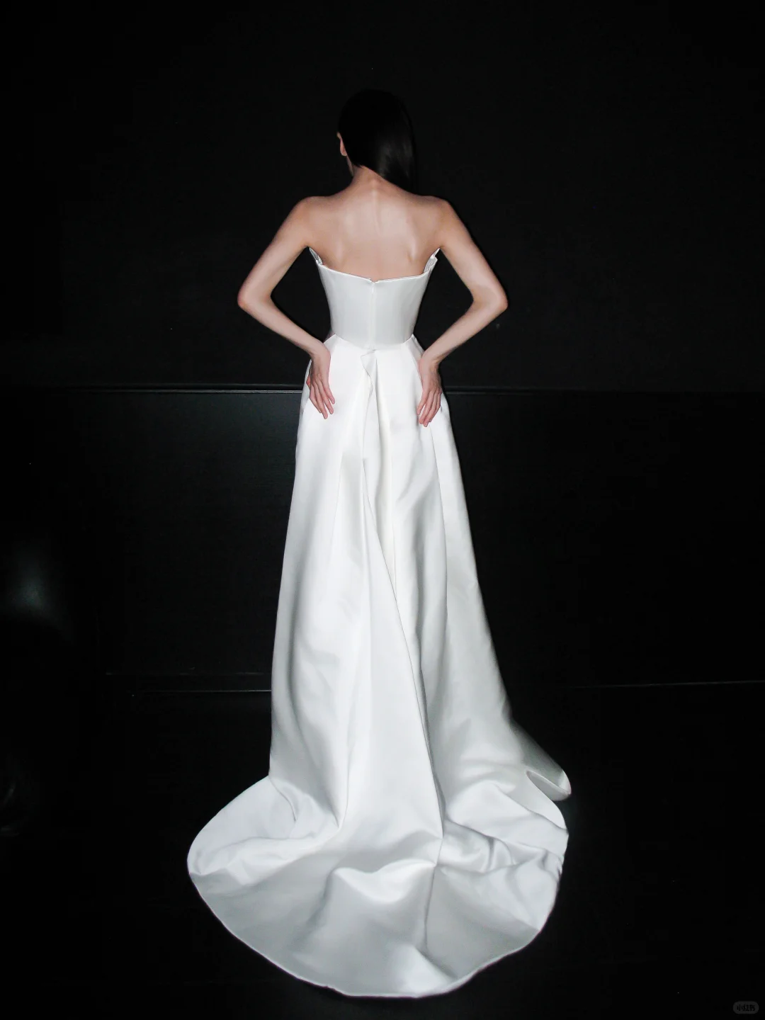 High-class Unique A Line Strapless White Satin Long Wedding Dress SH6629
